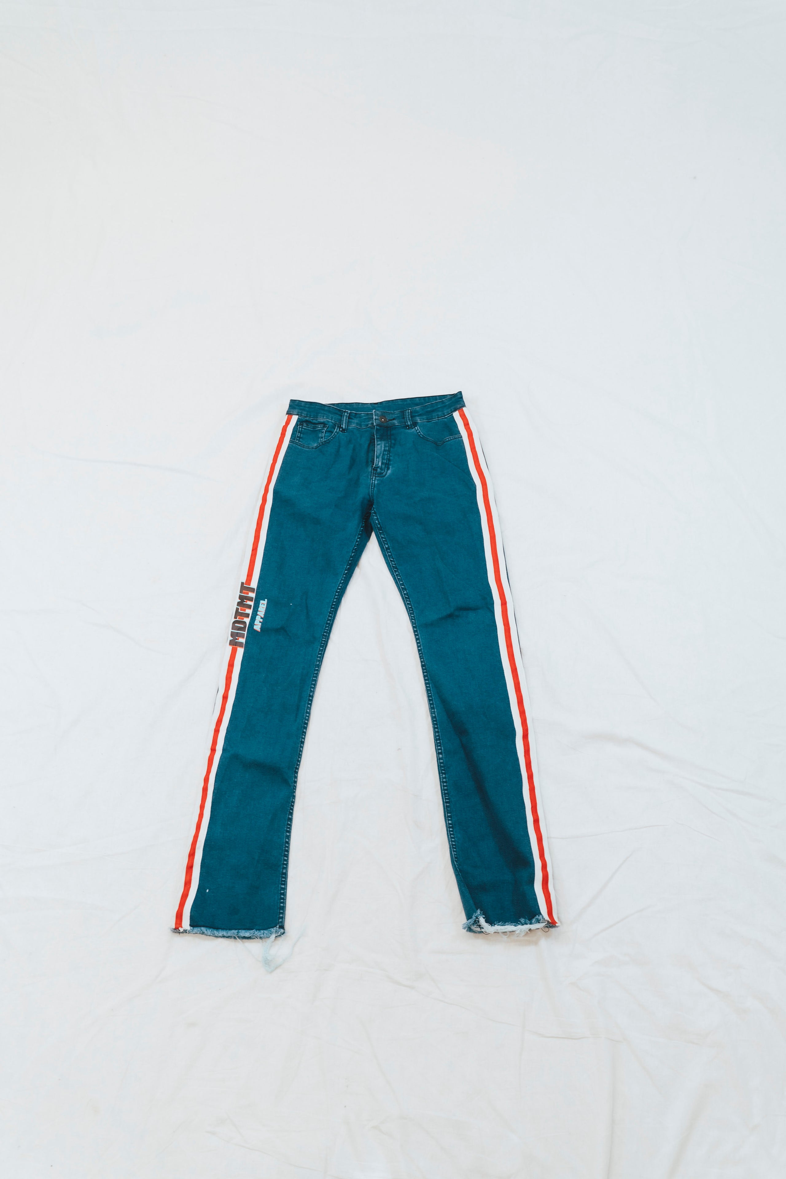 Red and white side stripe jeans store